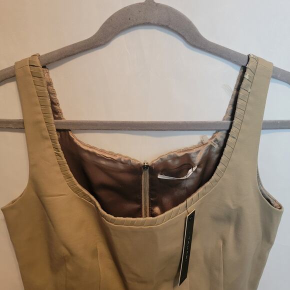 Tahari Light Tan Square Neck Faux Leather Neck Gisella Sheath Mini Dress Size 4 - Picture 10 of 11